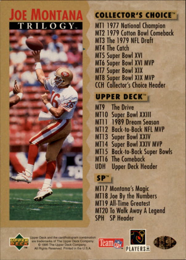 "Tarjetas de inserción de fútbol ""Joe Montana Trilogy"" de Upper Deck Upper - Imagen 47 de 47