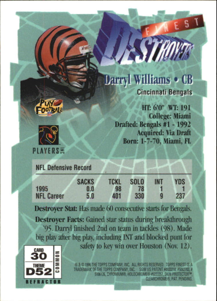 1996 Finest Football "Refractors" Parallel Cards - Picture 7 of 59