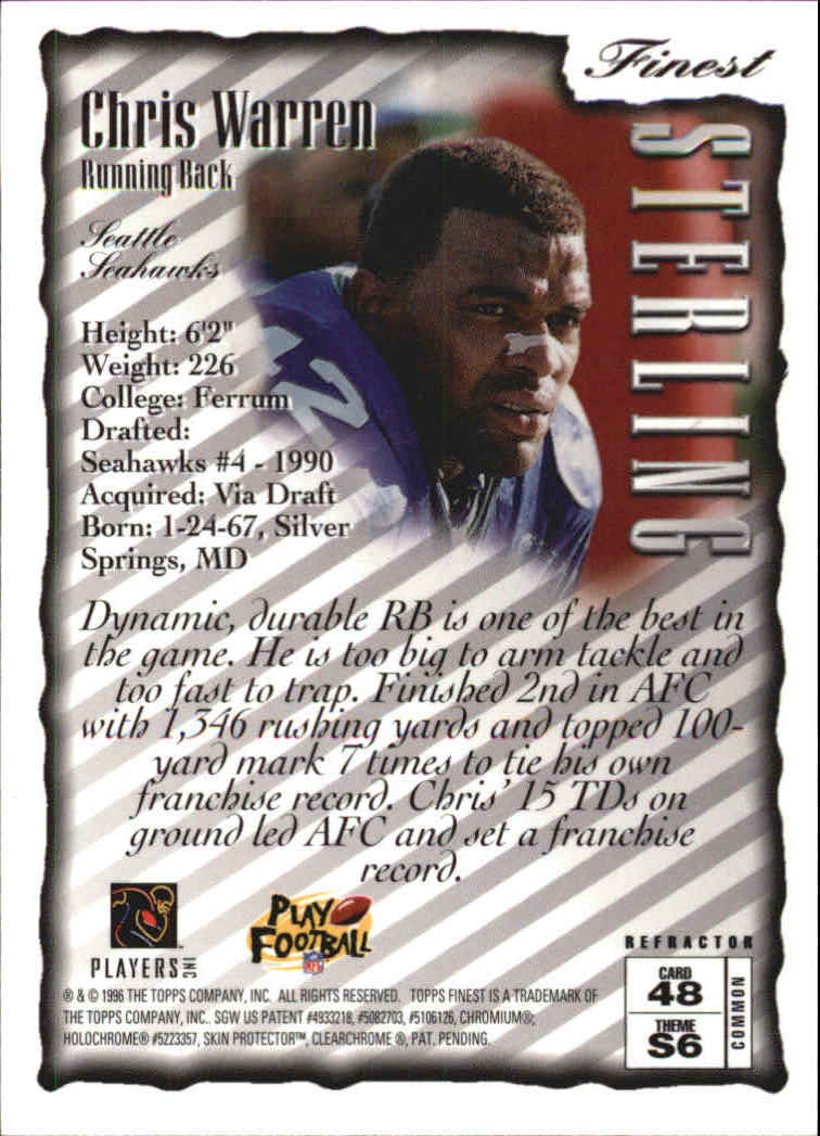 1996 Finest Football "Refractors" Parallel Cards - Picture 9 of 59