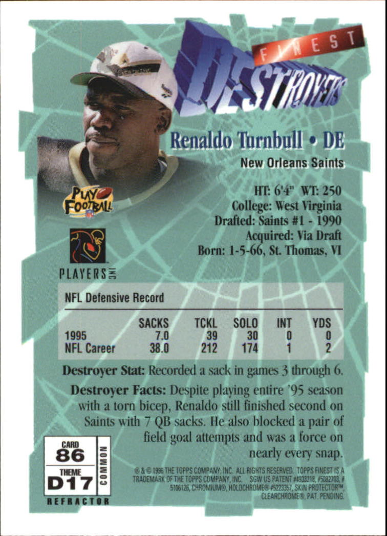 1996 Finest Football "Refractors" Parallel Cards - Picture 15 of 59