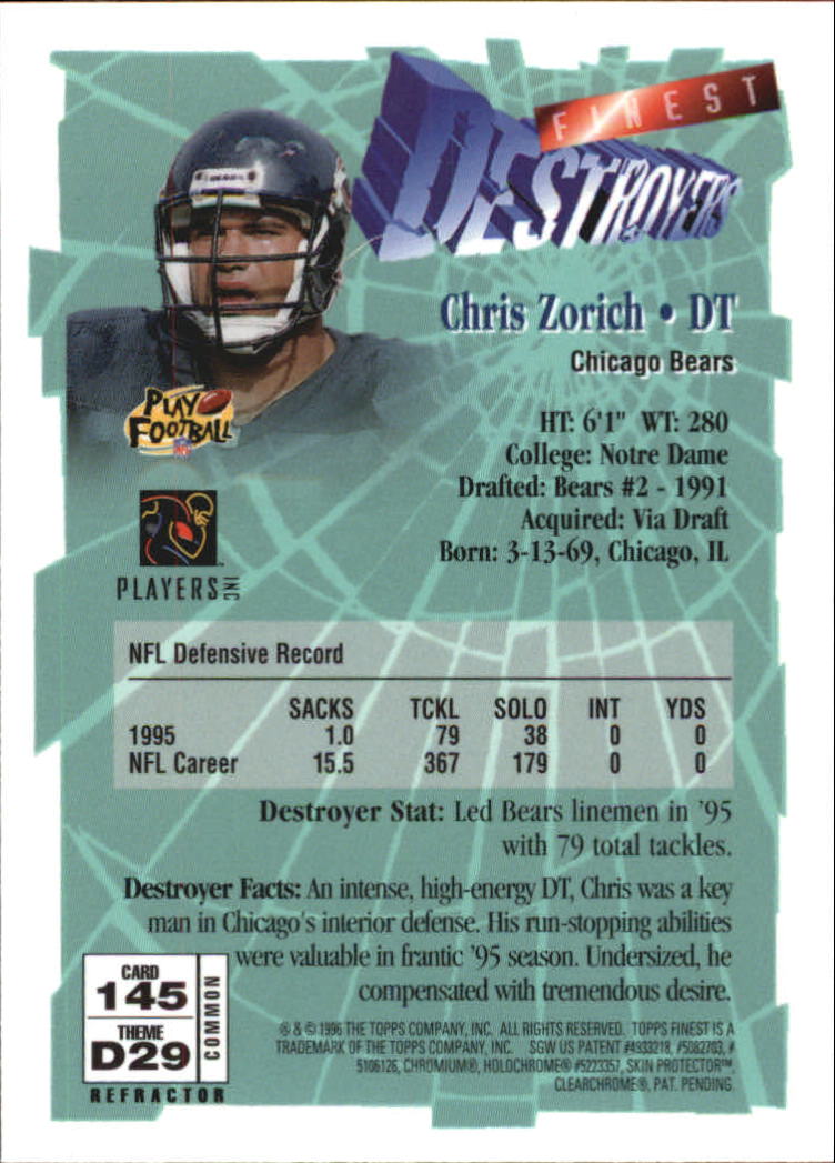 1996 Finest Football "Refractors" Parallel Cards - Picture 21 of 59