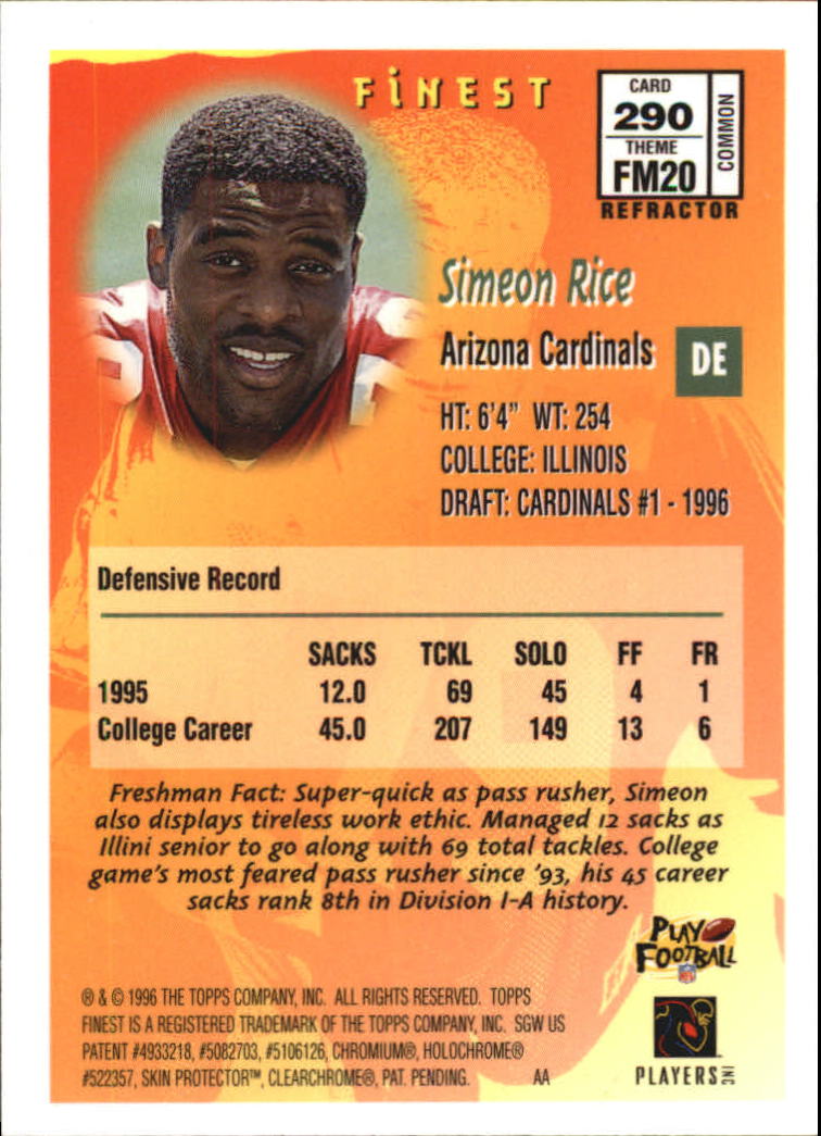 1996 Finest Football "Refractors" Parallel Cards - Picture 39 of 59