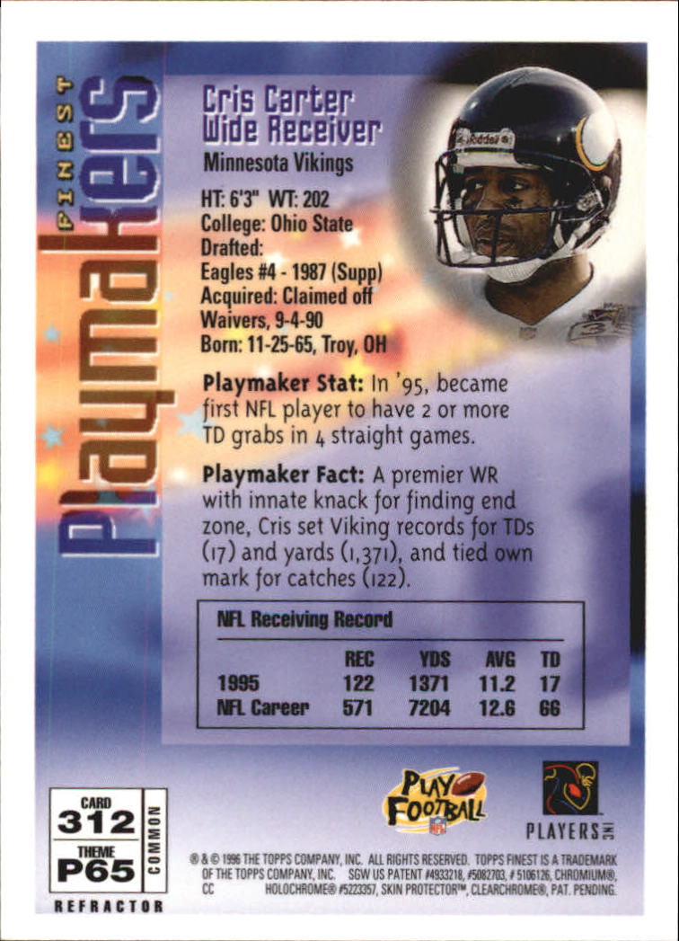 1996 Finest Football "Refractors" Parallel Cards - Picture 45 of 59