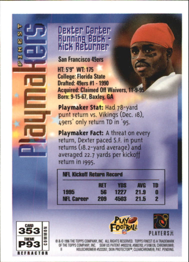 1996 Finest Football "Refractors" Parallel Cards - Picture 57 of 59