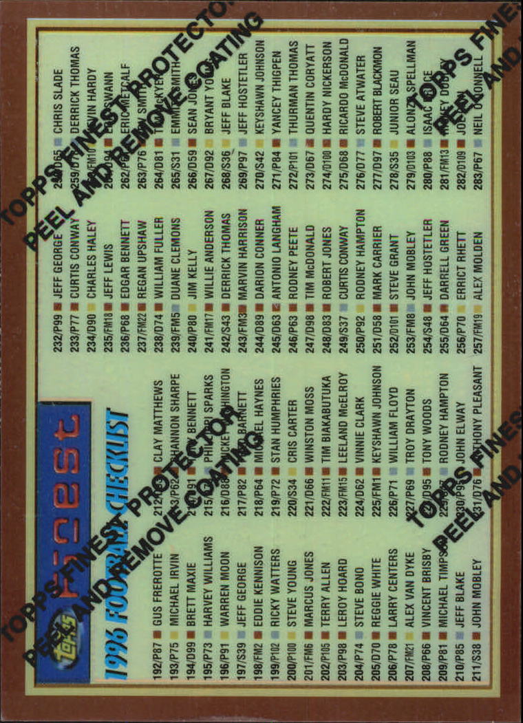 1996 Finest Football "Refractors" Parallel Cards - Picture 58 of 59