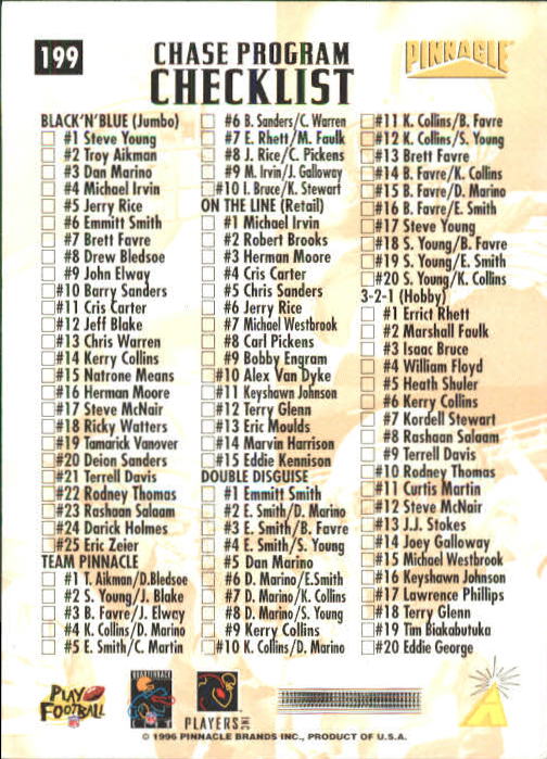 1996 Pinnacle Football Card Pick