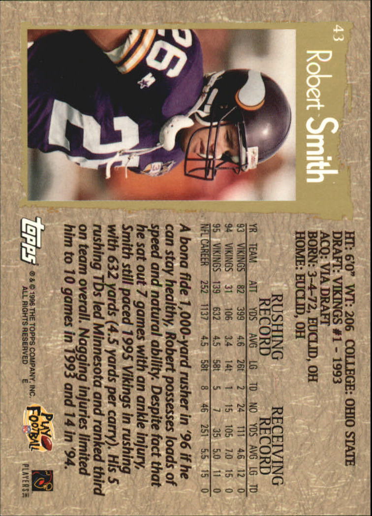 1996 Topps Football "Main Set" Cards #1 to #220 Rookies and Veterans - Picture 61 of 287