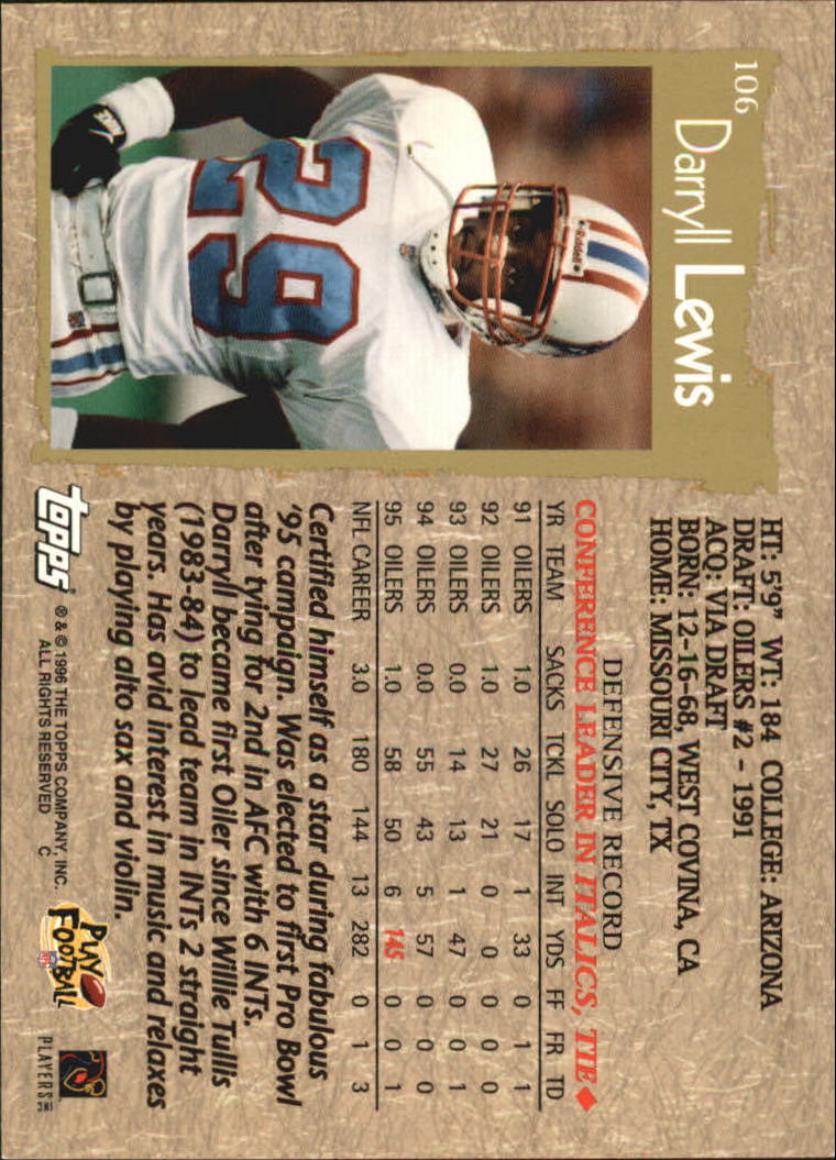 B0473- 1996 Topps Football Card #s 1-250 +Rookies -You Pick - 15+ FREE SHIP