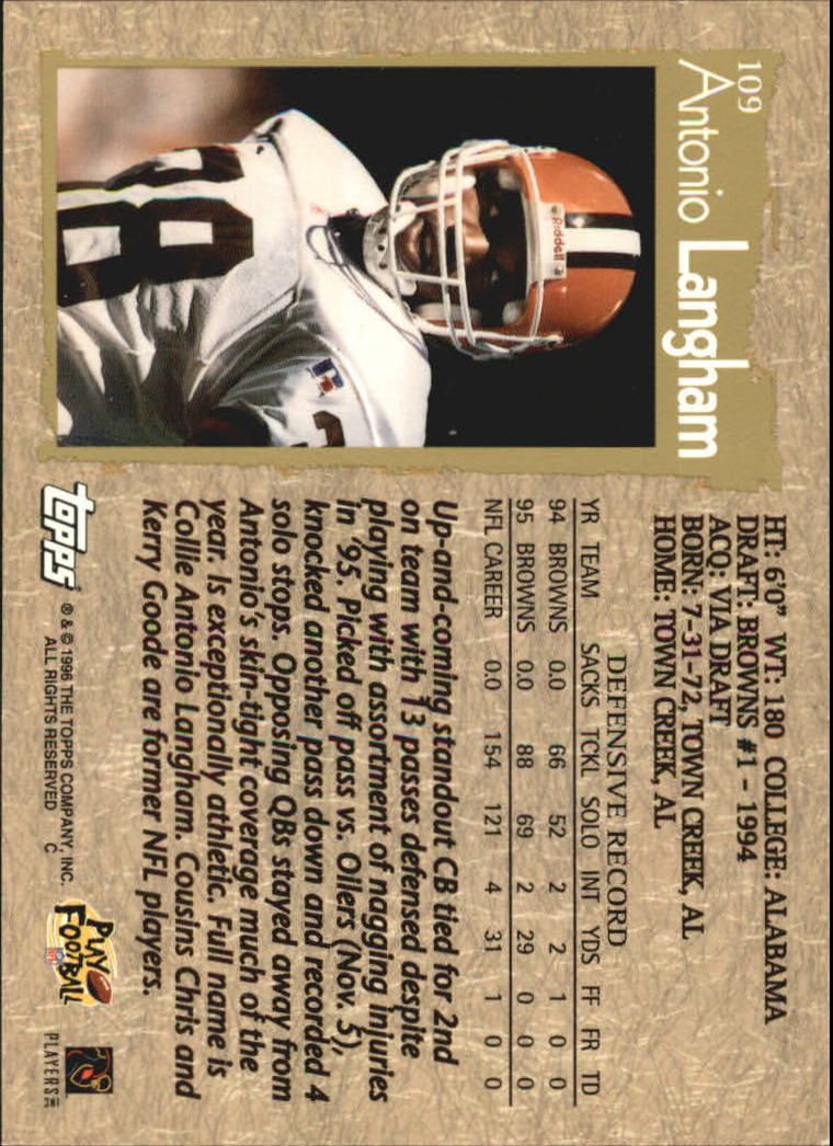 1996 Topps Football "Main Set" Cards #1 to #220 Rookies and Veterans - Picture 143 of 287