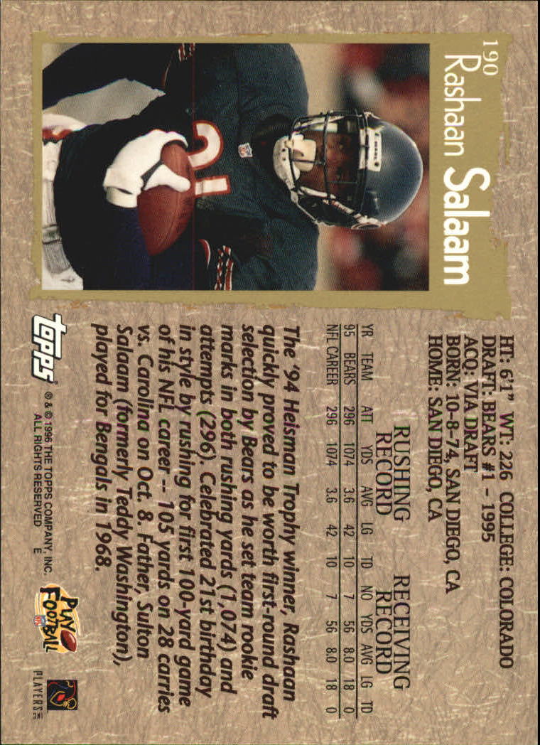 B0473- 1996 Topps Football Card #s 1-250 +Rookies -You Pick - 15+ FREE SHIP