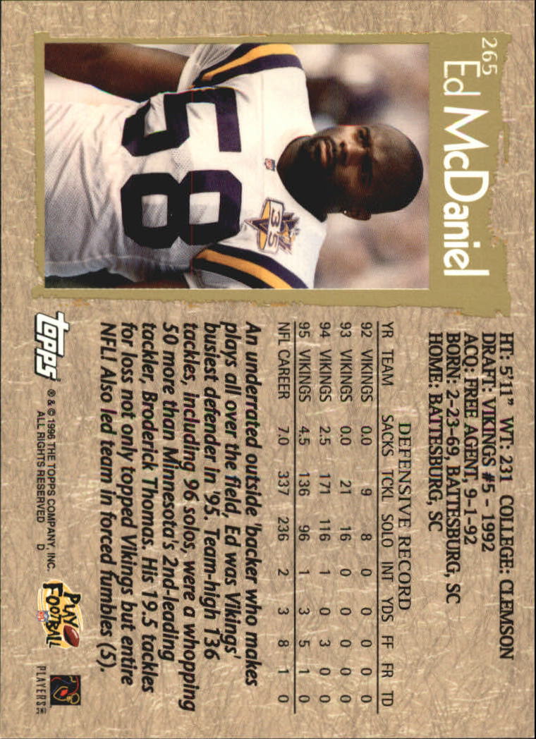 1996 Topps Football "Main Set" Cards #221 to #440 Rookies and Veterans - Picture 71 of 299