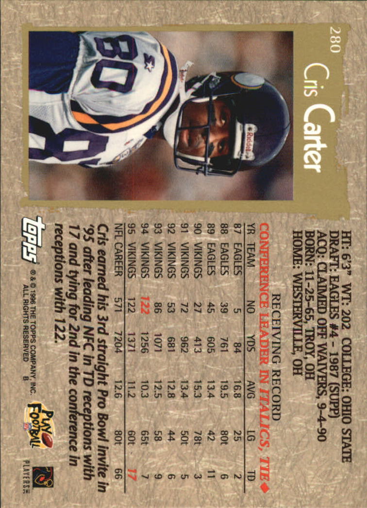 1996 Topps Football "Main Set" Cards #221 to #440 Rookies and Veterans - Picture 91 of 299