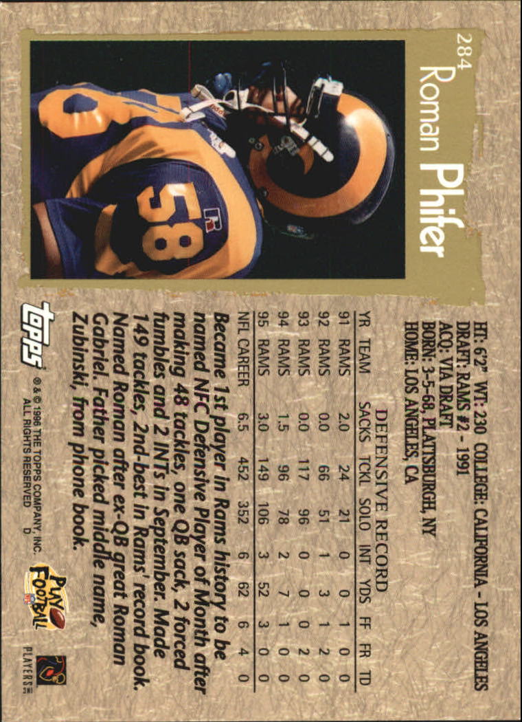 1996 Topps Football "Main Set" Cards #221 to #440 Rookies and Veterans - Picture 97 of 299