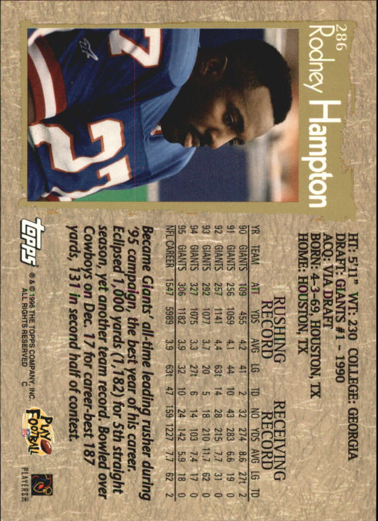 1996 Topps Football "Main Set" Cards #221 to #440 Rookies and Veterans - Picture 99 of 299