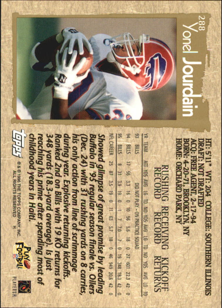1996 Topps Football "Main Set" Cards #221 to #440 Rookies and Veterans - Picture 101 of 299