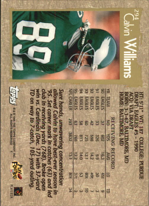1996 Topps Football "Main Set" Cards #221 to #440 Rookies and Veterans - Picture 107 of 299