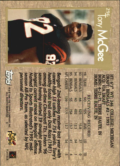 1996 Topps Football "Main Set" Cards #221 to #440 Rookies and Veterans - Picture 109 of 299