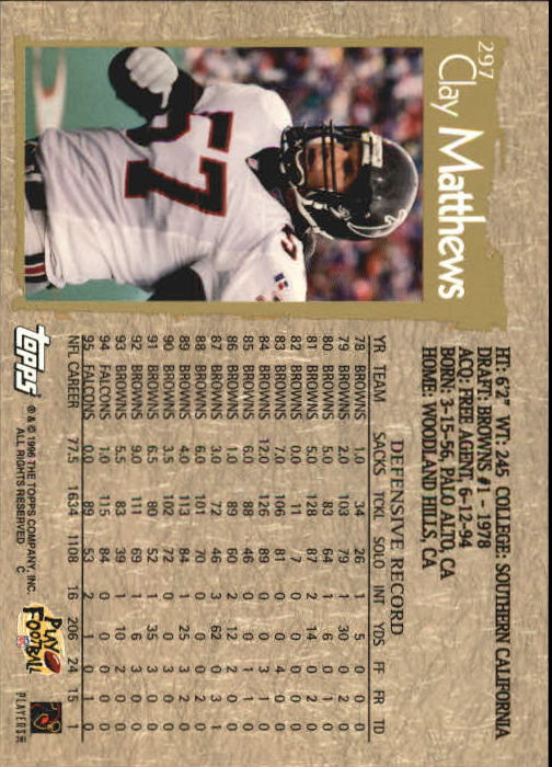 1996 Topps Football "Main Set" Cards #221 to #440 Rookies and Veterans - Picture 111 of 299
