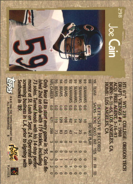 1996 Topps Football "Main Set" Cards #221 to #440 Rookies and Veterans - Picture 113 of 299
