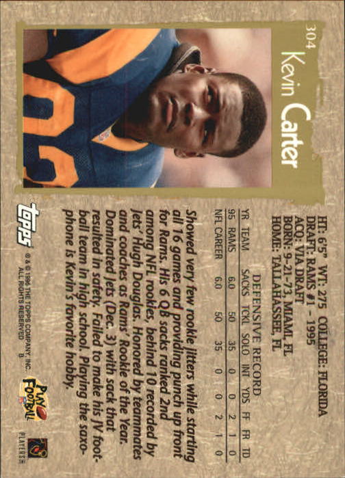 1996 Topps Football "Main Set" Cards #221 to #440 Rookies and Veterans - Picture 123 of 299