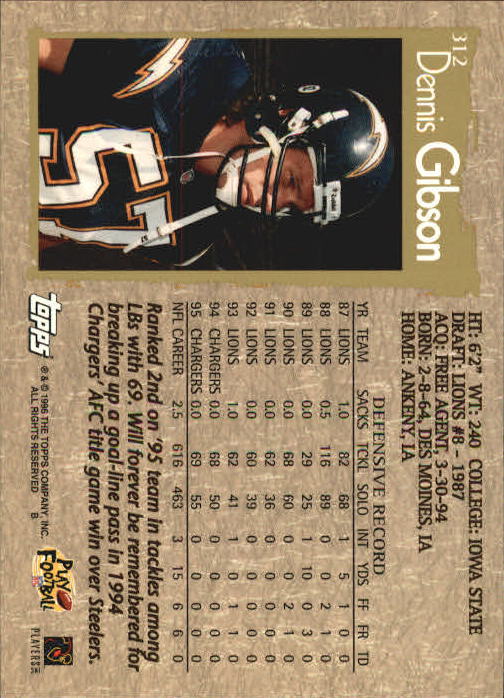 1996 Topps Football "Main Set" Cards #221 to #440 Rookies and Veterans - Picture 131 of 299