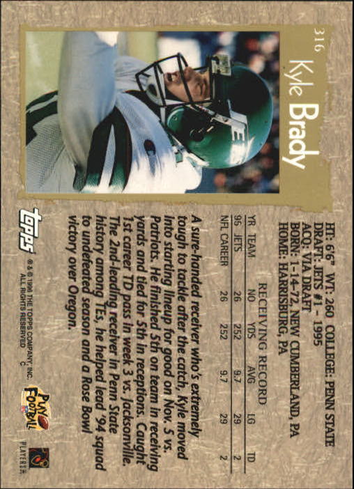 1996 Topps Football "Main Set" Cards #221 to #440 Rookies and Veterans - Picture 139 of 299