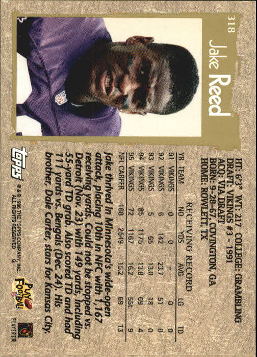 1996 Topps Football "Main Set" Cards #221 to #440 Rookies and Veterans - Picture 141 of 299