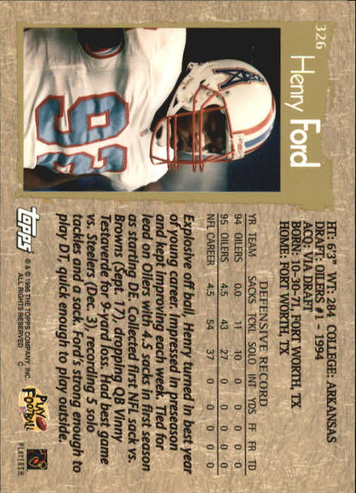 1996 Topps Football "Main Set" Cards #221 to #440 Rookies and Veterans - Picture 145 of 299