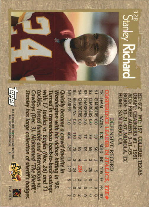 1996 Topps Football "Main Set" Cards #221 to #440 Rookies and Veterans - Picture 147 of 299