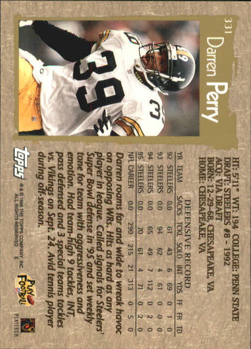 1996 Topps Football "Main Set" Cards #221 to #440 Rookies and Veterans - Picture 151 of 299