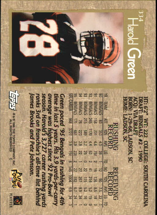 1996 Topps Football "Main Set" Cards #221 to #440 Rookies and Veterans - Picture 157 of 299