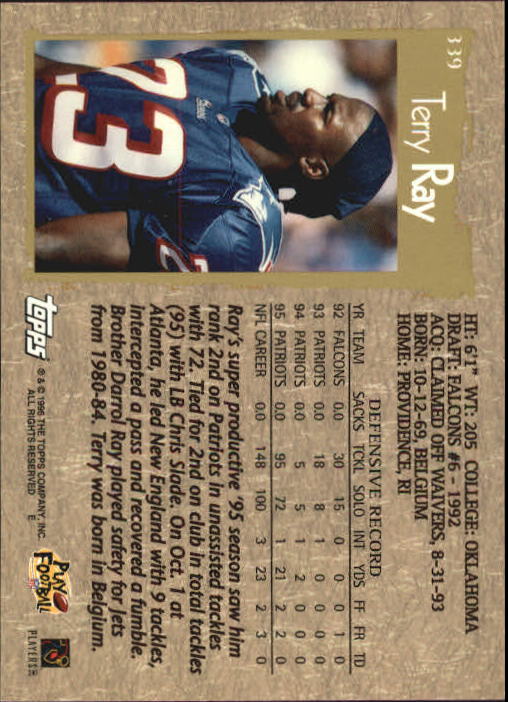 1996 Topps Football "Main Set" Cards #221 to #440 Rookies and Veterans - Picture 163 of 299