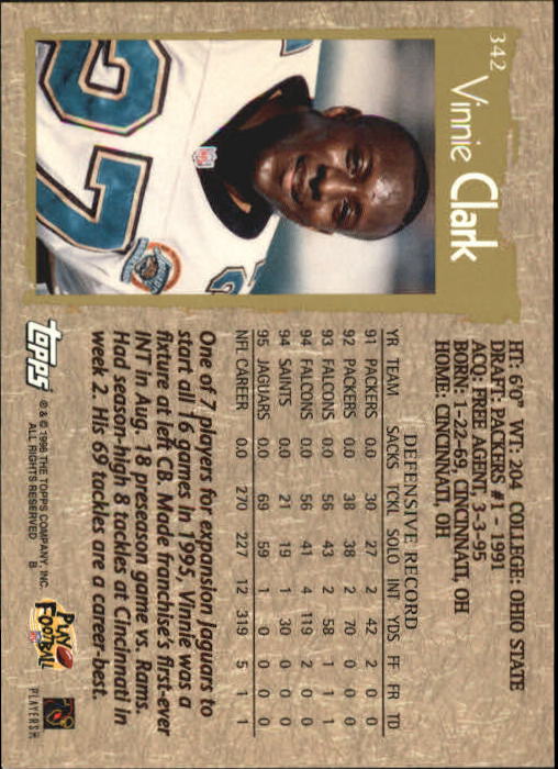 1996 Topps Football "Main Set" Cards #221 to #440 Rookies and Veterans - Picture 167 of 299
