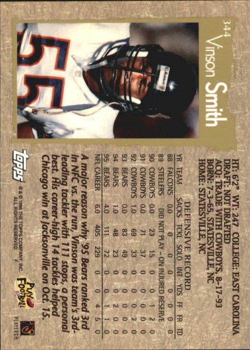 1996 Topps Football "Main Set" Cards #221 to #440 Rookies and Veterans - Picture 171 of 299