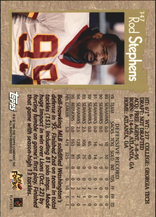 1996 Topps Football "Main Set" Cards #221 to #440 Rookies and Veterans - Picture 175 of 299