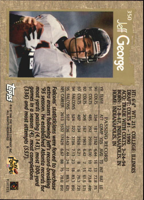 1996 Topps Football "Main Set" Cards #221 to #440 Rookies and Veterans - Picture 179 of 299