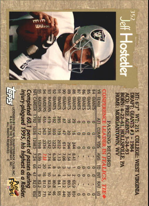 1996 Topps Football "Main Set" Cards #221 to #440 Rookies and Veterans - Picture 181 of 299