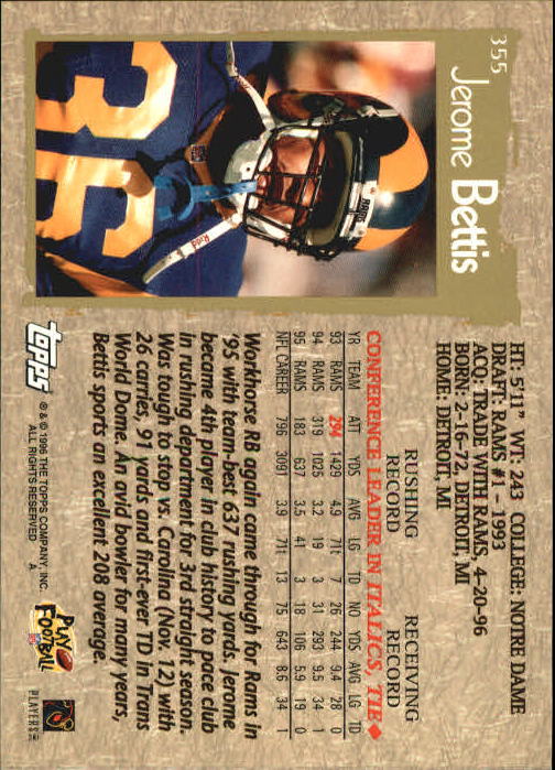 1996 Topps Football "Main Set" Cards #221 to #440 Rookies and Veterans - Picture 185 of 299