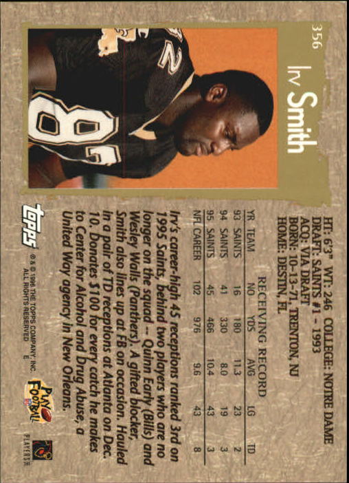 1996 Topps Football "Main Set" Cards #221 to #440 Rookies and Veterans - Picture 187 of 299