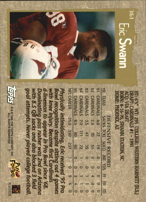 1996 Topps Football "Main Set" Cards #221 to #440 Rookies and Veterans - Picture 191 of 299