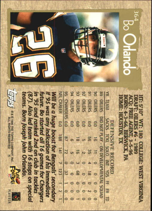 1996 Topps Football "Main Set" Cards #221 to #440 Rookies and Veterans - Picture 195 of 299