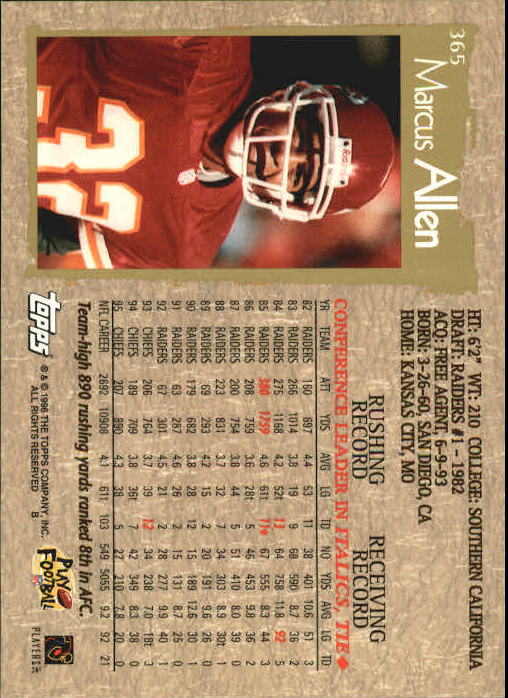 1996 Topps Football "Main Set" Cards #221 to #440 Rookies and Veterans - Picture 197 of 299
