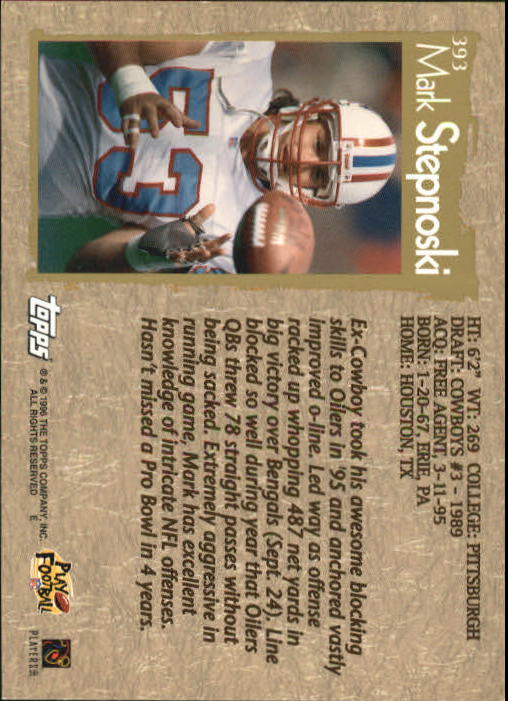 1996 Topps Football "Main Set" Cards #221 to #440 Rookies and Veterans - Picture 235 of 299