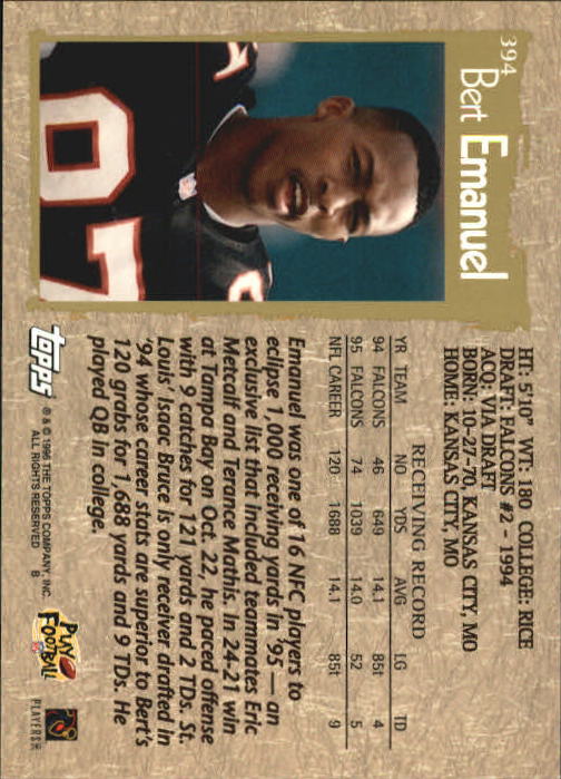 1996 Topps Football "Main Set" Cards #221 to #440 Rookies and Veterans - Picture 237 of 299