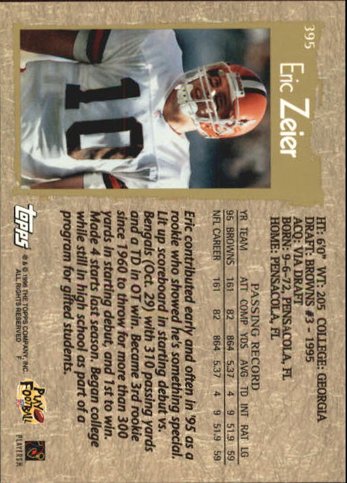 1996 Topps Football "Main Set" Cards #221 to #440 Rookies and Veterans - Picture 239 of 299