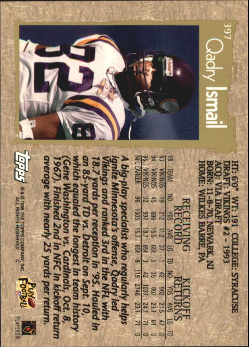 1996 Topps Football "Main Set" Cards #221 to #440 Rookies and Veterans - Picture 243 of 299