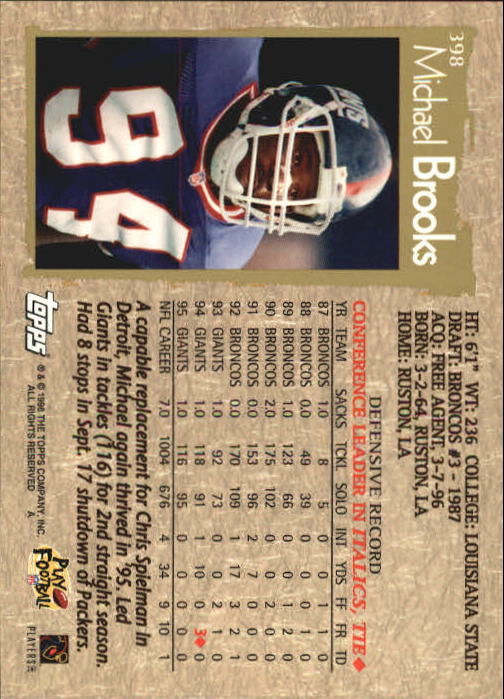 1996 Topps Football "Main Set" Cards #221 to #440 Rookies and Veterans - Picture 245 of 299