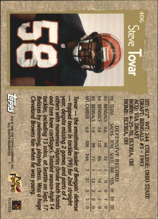 1996 Topps Football "Main Set" Cards #221 to #440 Rookies and Veterans - Picture 253 of 299