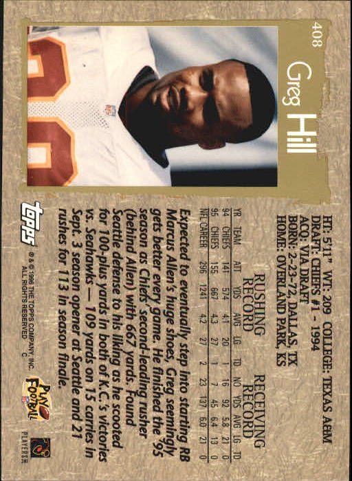 1996 Topps Football "Main Set" Cards #221 to #440 Rookies and Veterans - Picture 257 of 299