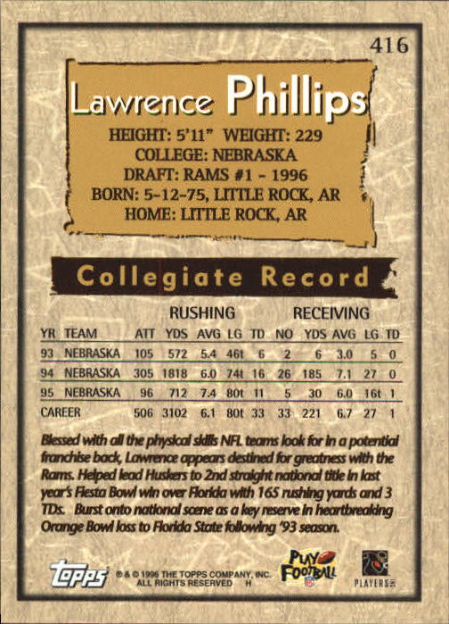 1996 Topps Football "Main Set" Cards #221 to #440 Rookies and Veterans - Picture 271 of 299